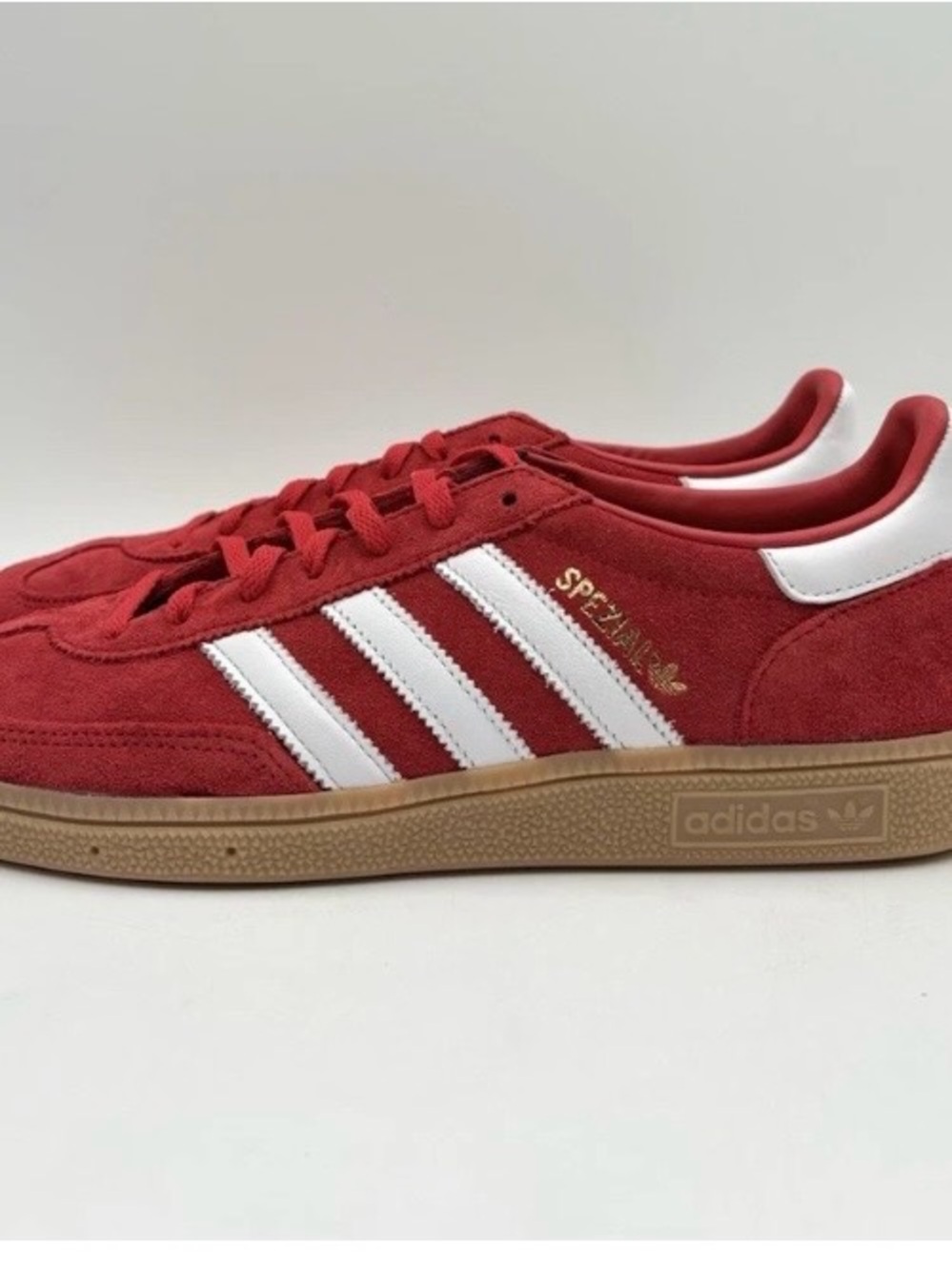 Adidas Women’s Red Spezial Suede Sneakers with White Stripes